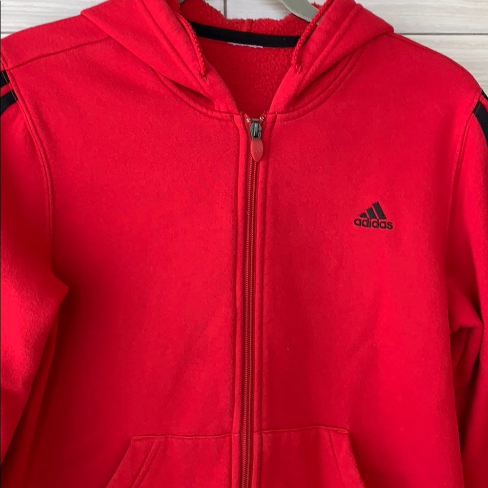 Classic Red Adidas Hoodie Zip Up Sweatshirt